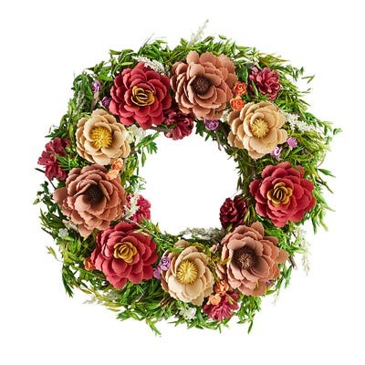 Click for more info about 16" Faux Floral Wood Curl & Greenery Wreath