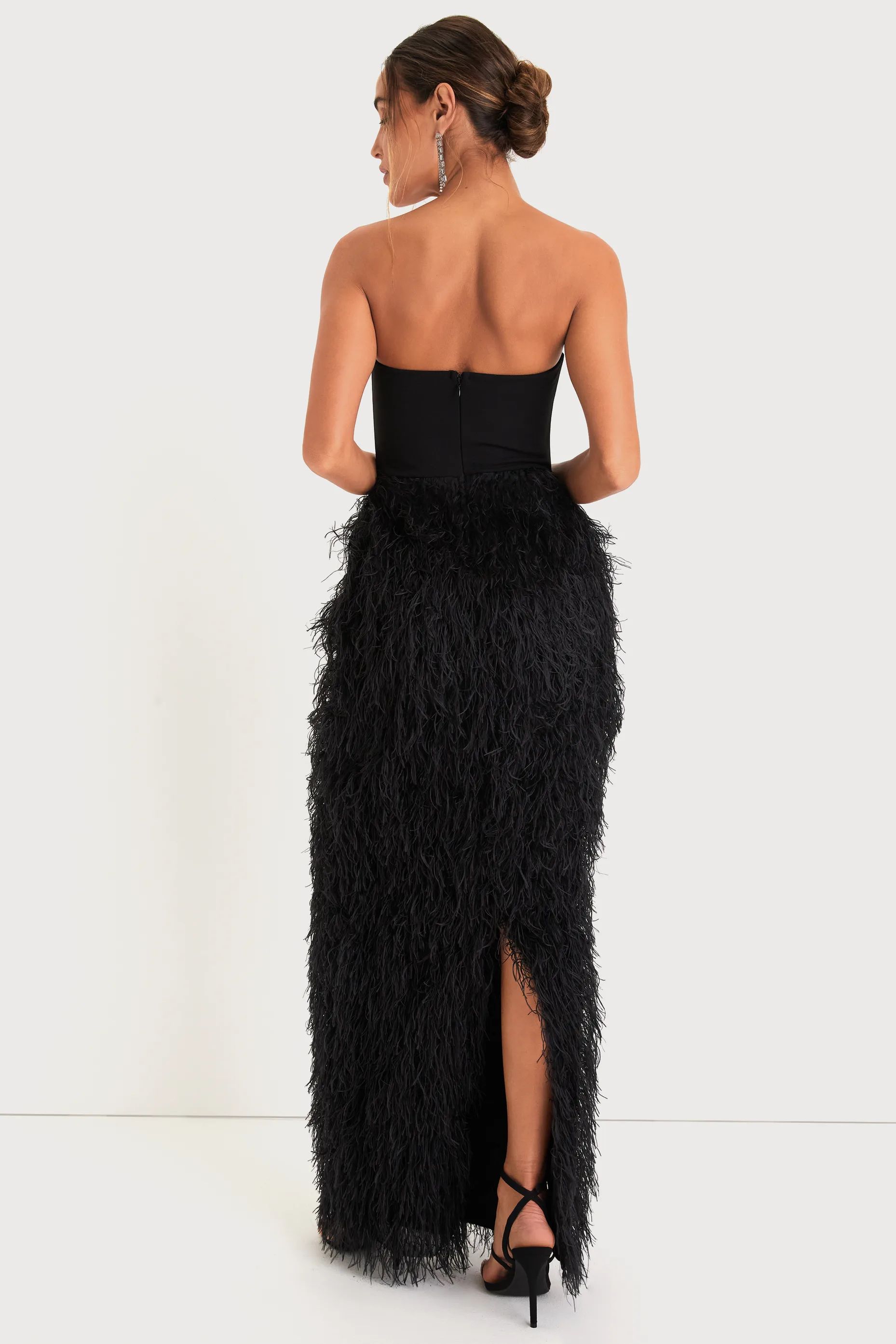 Fabulous Statement Black Feather Strapless Maxi Dress | Lulus (US)