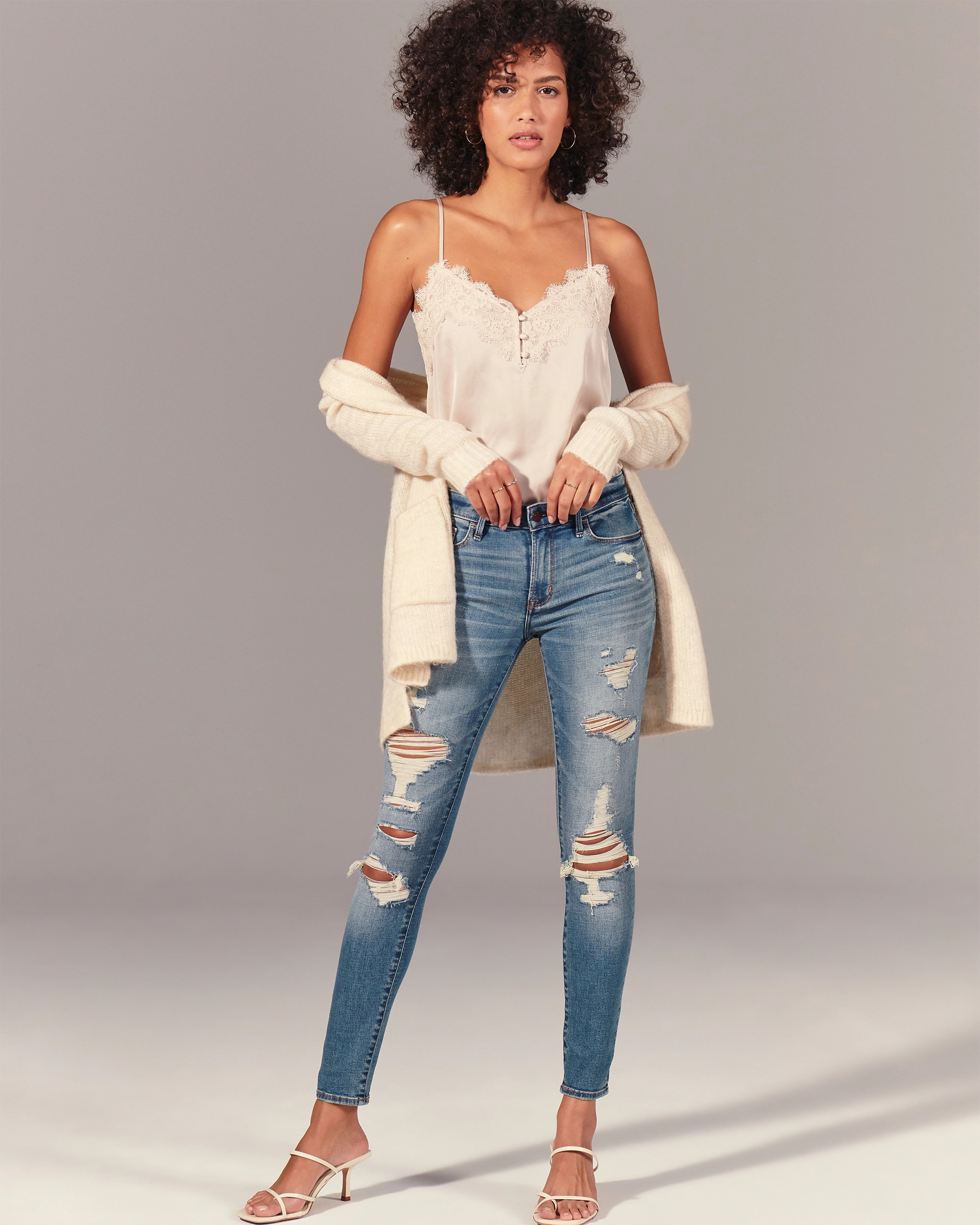 Ripped Mid Rise Super Skinny Jeans | Abercrombie & Fitch (US)