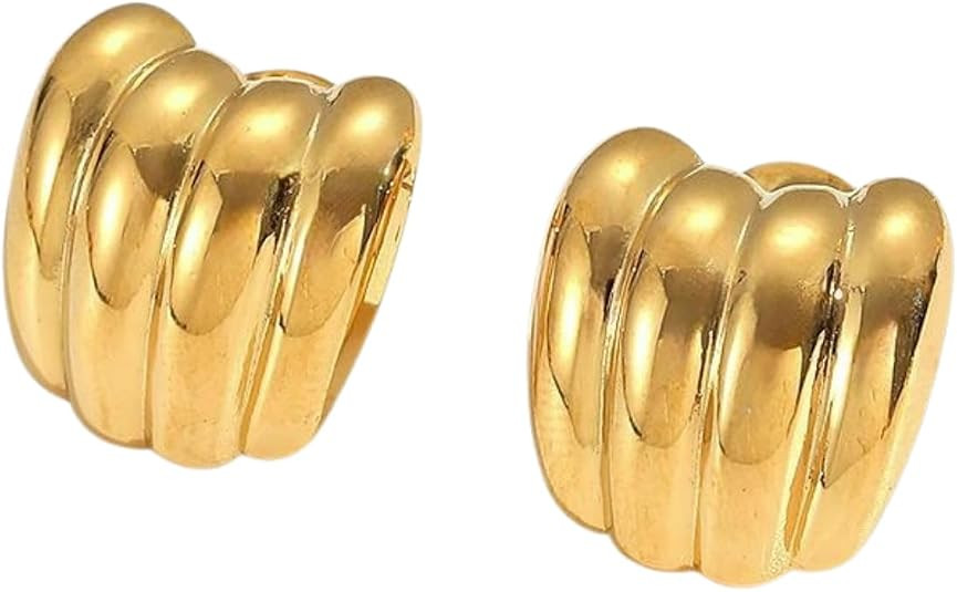 Aretes de oro con forma de cúpula acanalada para mujer, aretes texturizados, joyería ligera de ... | Amazon (US)