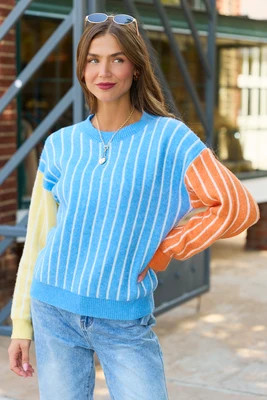 Color Me Happy Striped Colorblock Sweater - Multi SALE | Pink Lily