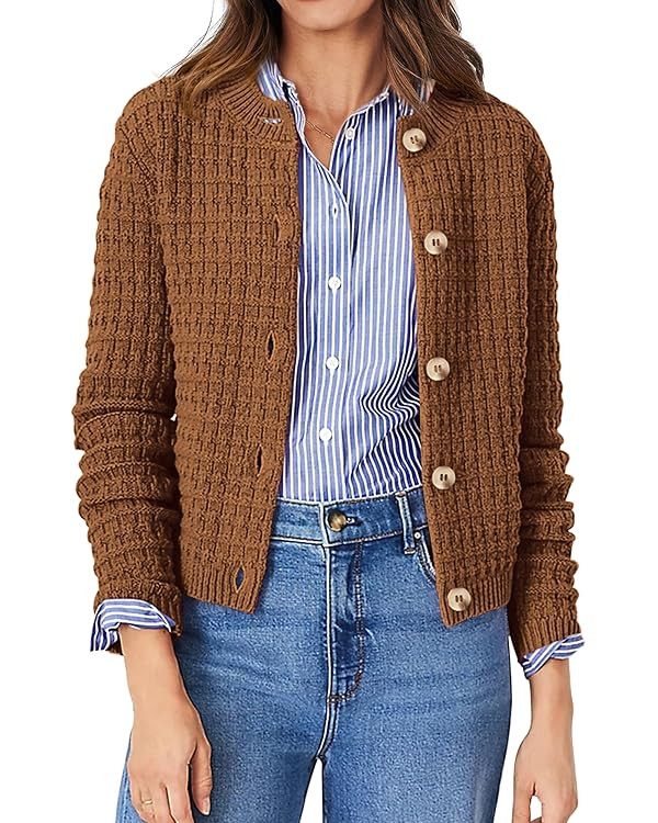 PRETTYGARDEN Women's Knit Cardigan Sweaters Casual Long Sleeve Open Front Button Down Trendy Jack... | Amazon (US)