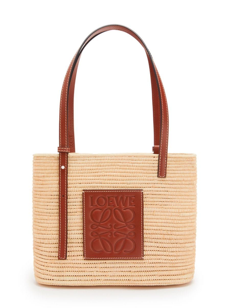 Small Square Leather-Trimmed Raffia Basket Bag | Saks Fifth Avenue