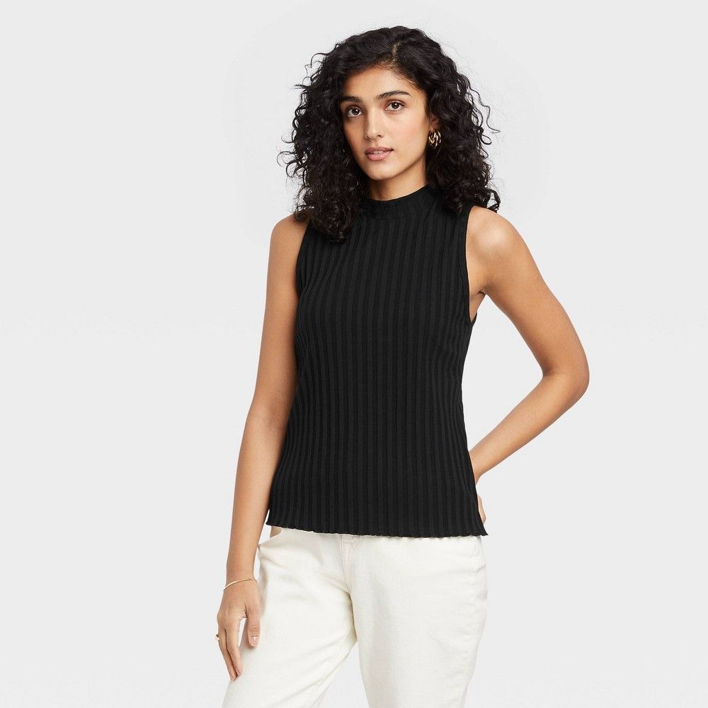 Women's Mock Neck Ribbed Tank Top - A New Day Black M | Target