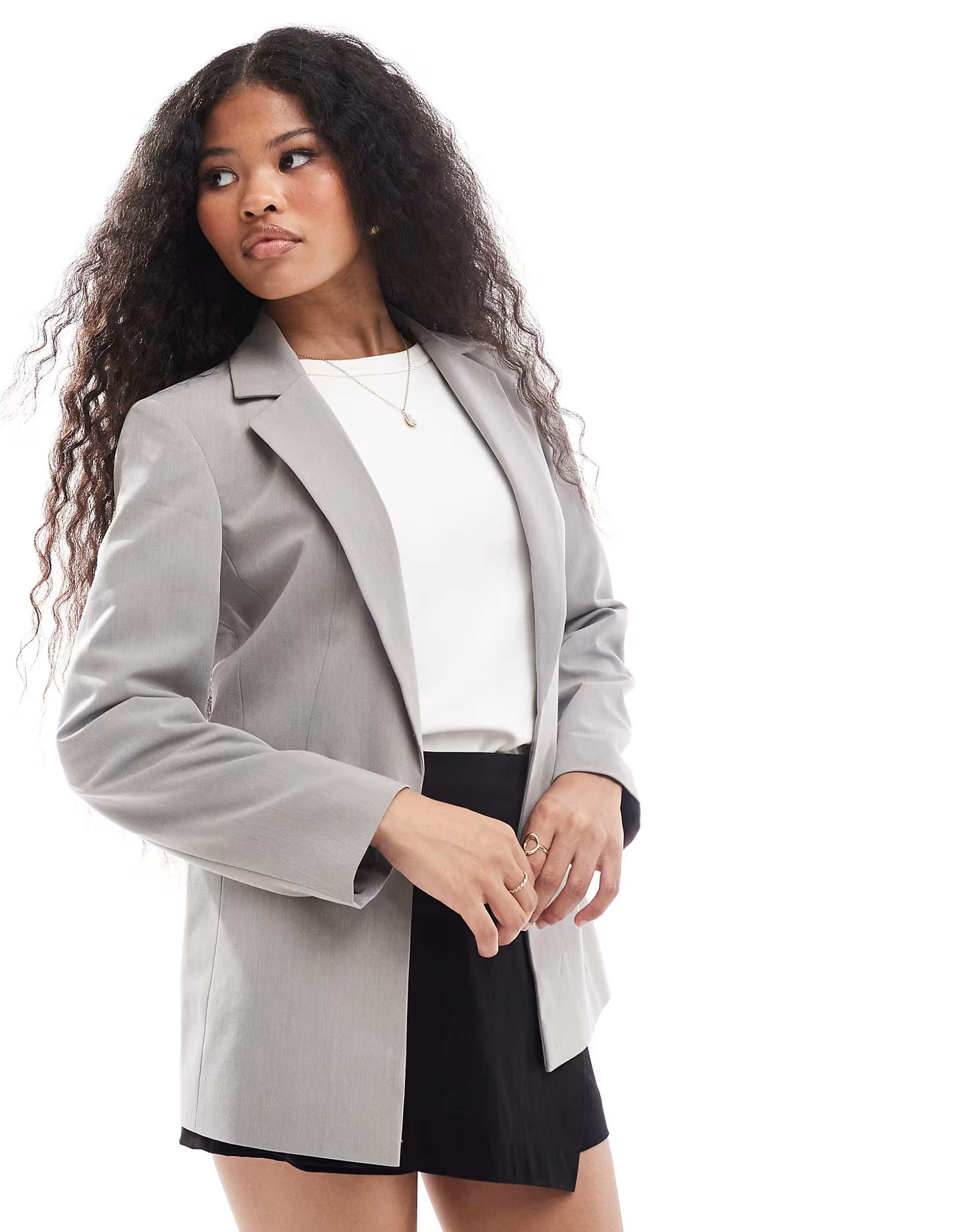 Miss Selfridge Petite relaxed fit essential blazer in grey | ASOS (Global)