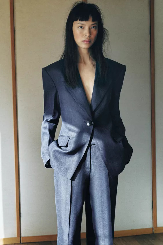 100% HERRINGBONE LINEN FITTED BLAZER | Zara Canada