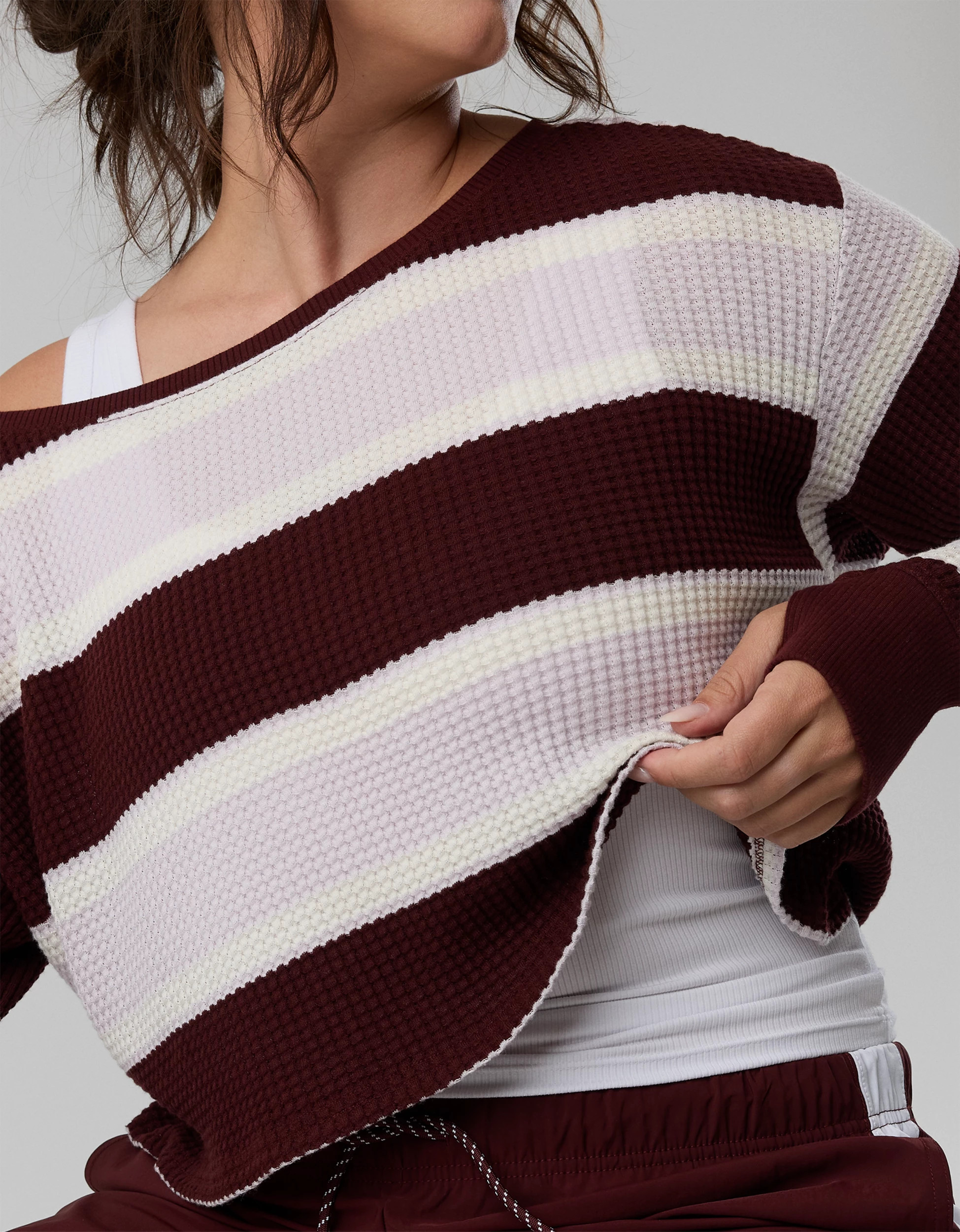 New OFFLINE By Aerie Wow! Waffle Long Sleeve Off The Shoulder T-Shirt | American Eagle Outfitters (US & CA)