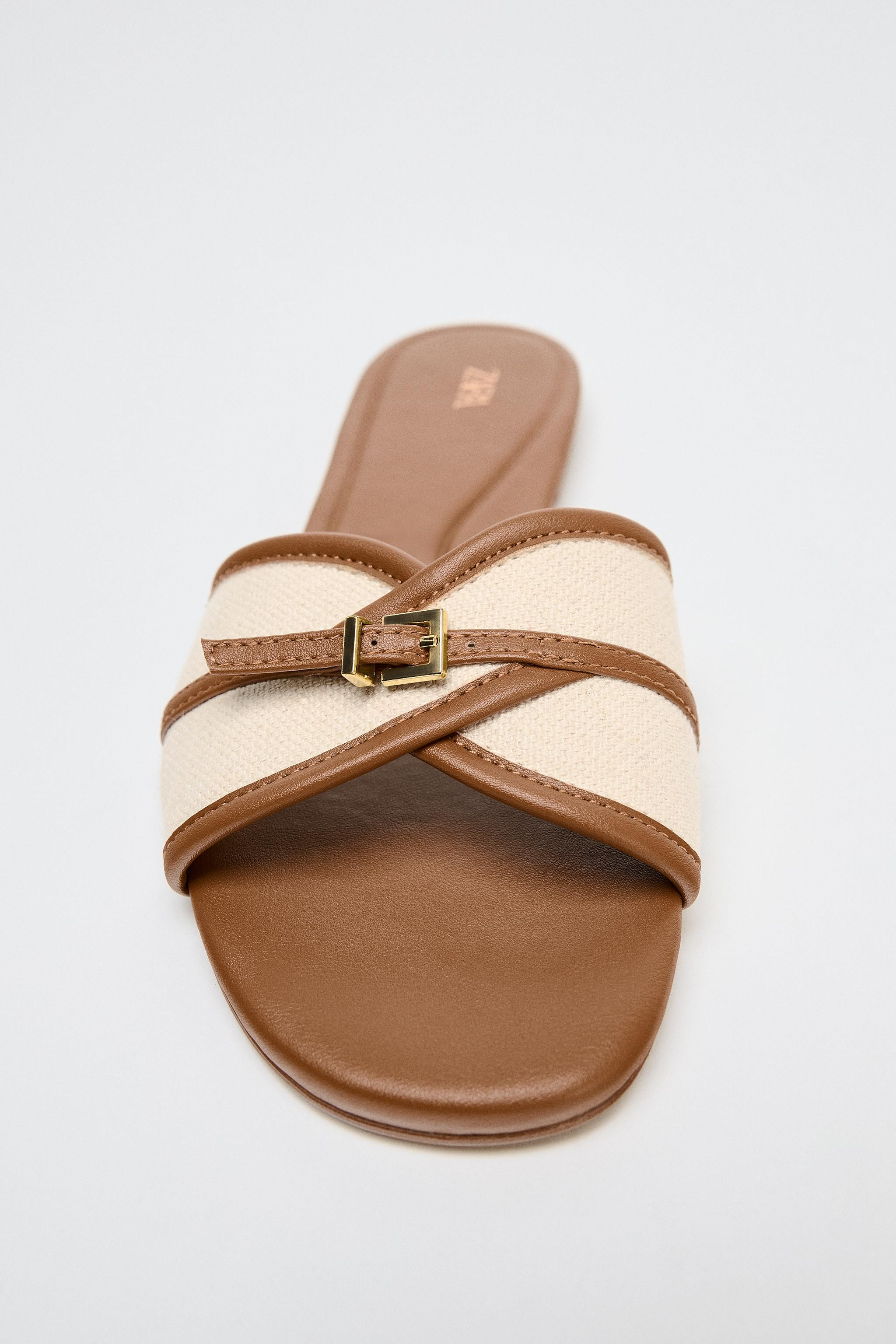 BUCKLE FLAT FABRIC SANDALS | Zara US