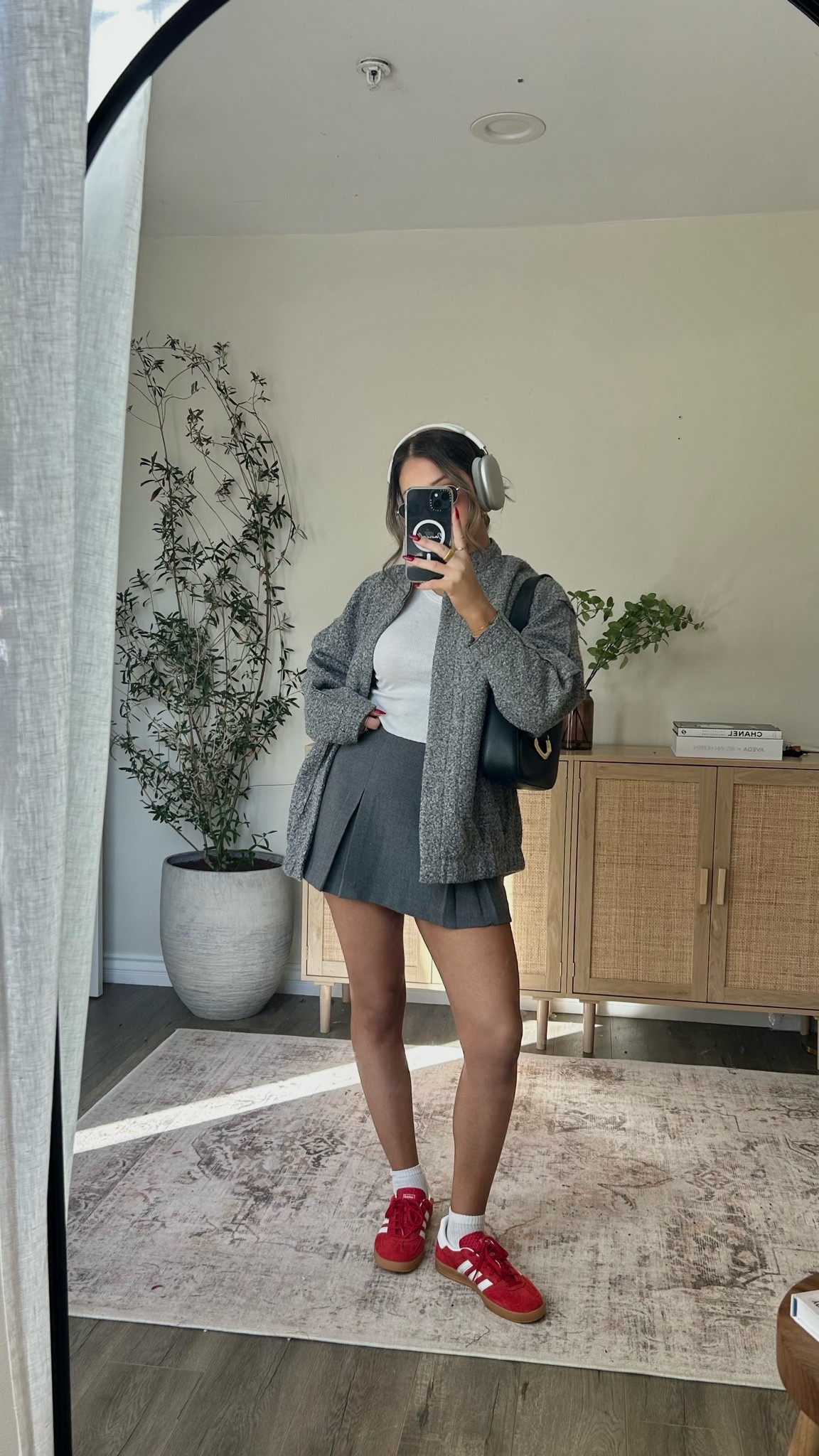 Grey bomber jacket red adidas gazelle

#LTKshoecrush #LTKstyletip