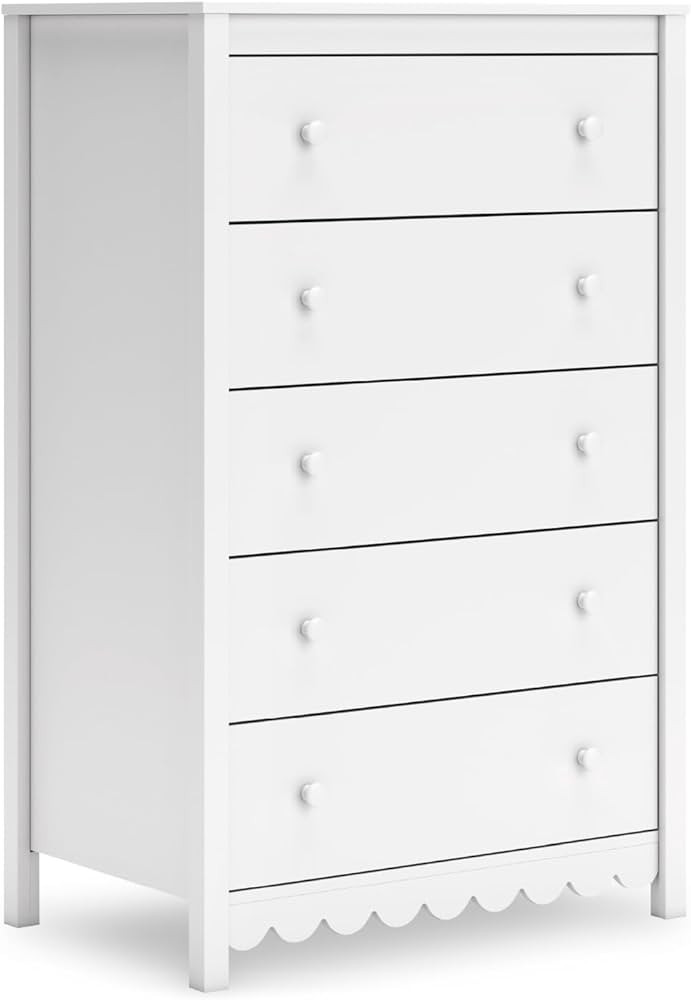 Signature Design by Ashley Hallityn Coastal 5 Drawer Chest with Safety Stop for Bedroom, White | Amazon (US)