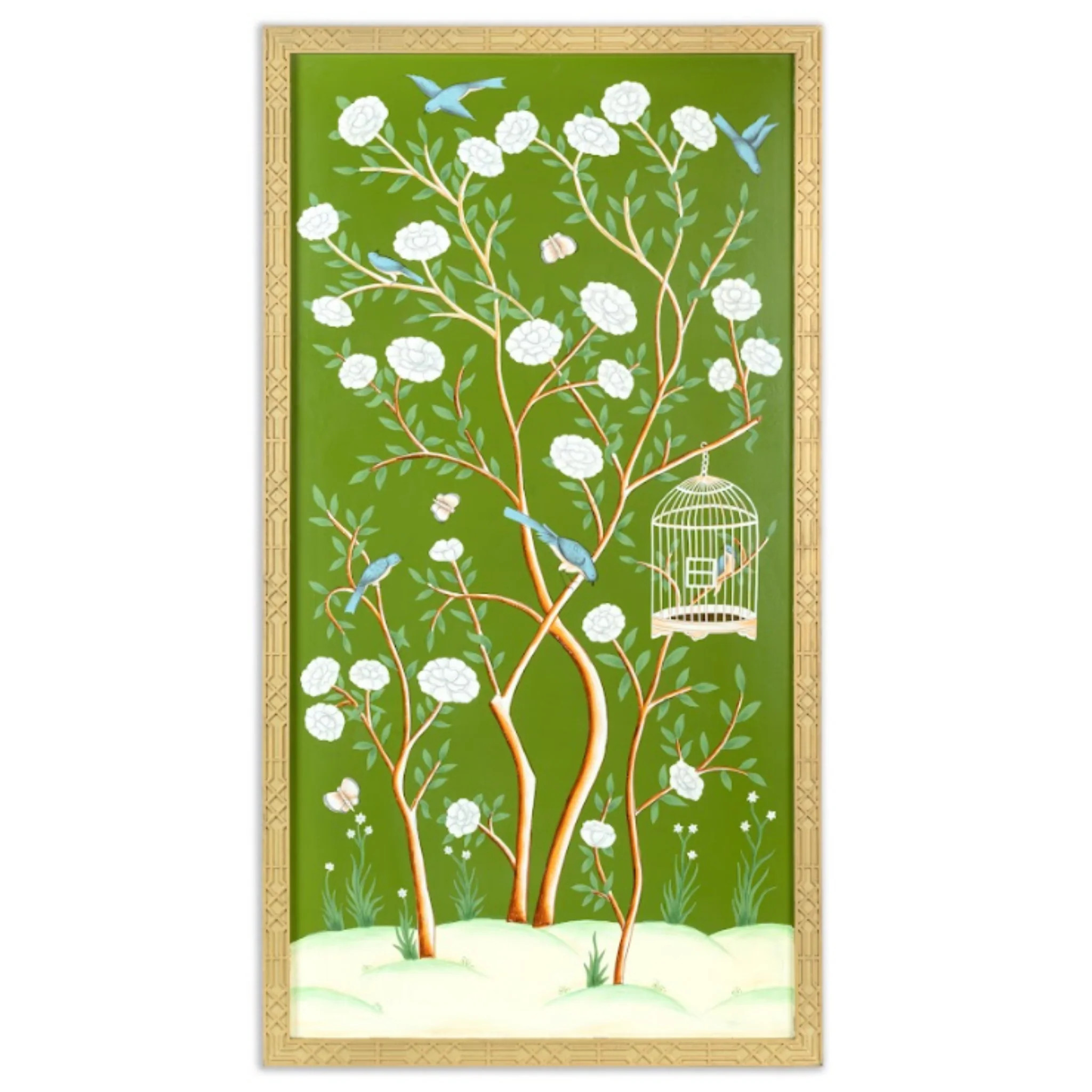 Moss Green Bird Cage Chinoiserie Mural | The Well Appointed House, LLC