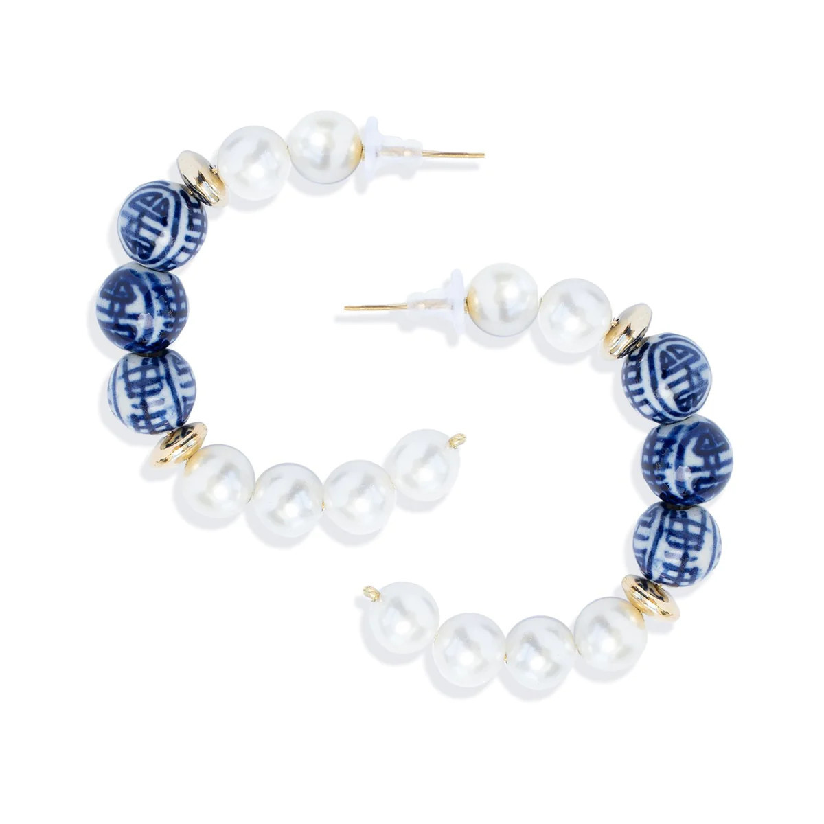 Blue & White Pearl Hoops | Susan Shaw