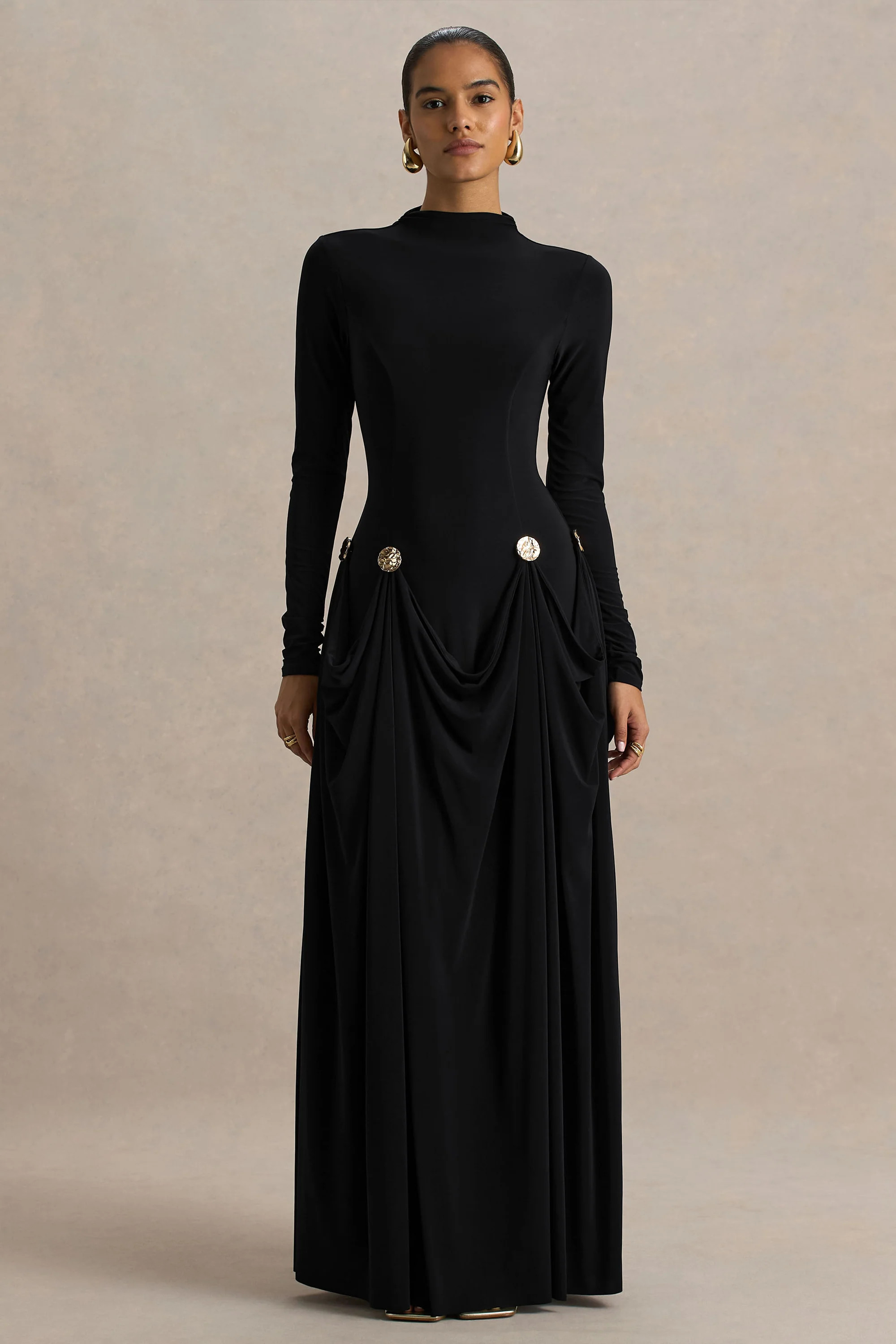 Caprice  Black High-Neck Maxi Dress With Embellished Details | Club L London
