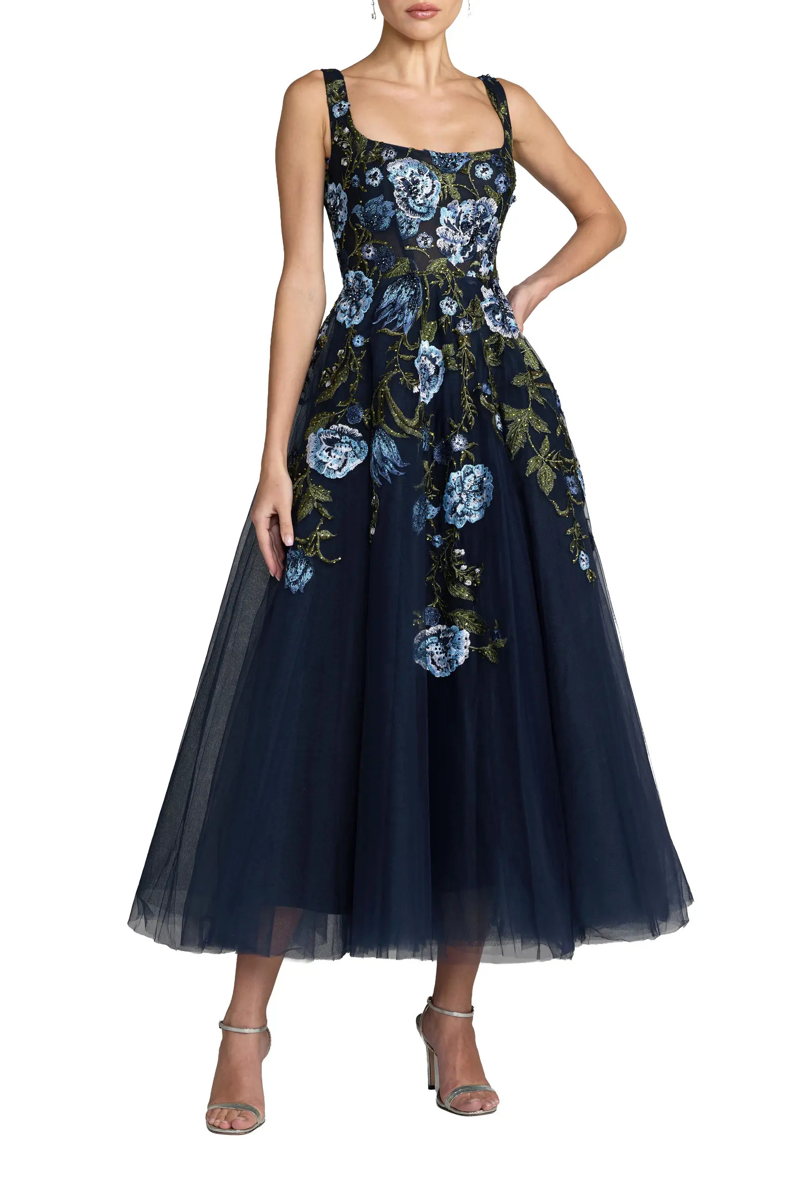 Mac Duggal Square Neck Embroidered A-Line Midi Dress (Women) | Nordstrom | Nordstrom