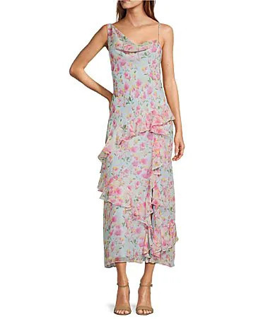 ASTR The Label Levina Floral Ruffle One Shoulder Maxi Dress - L | Dillard's