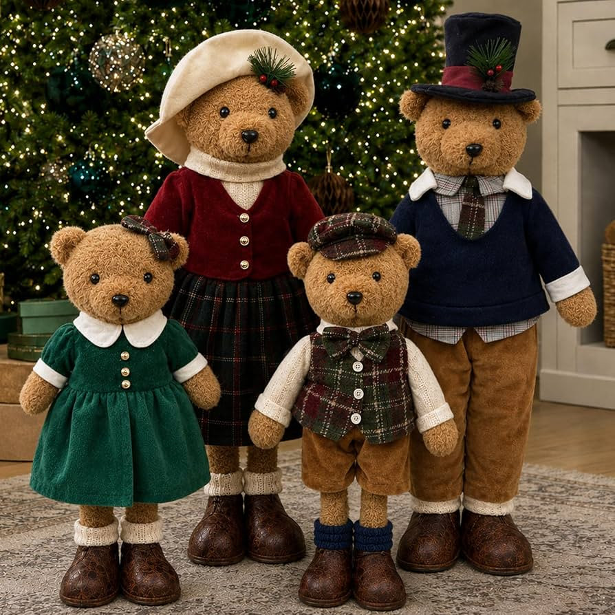 Christmas Decorations - Plush Bear Family Set of 4 - Indoor Home Decor | Amazon (US)