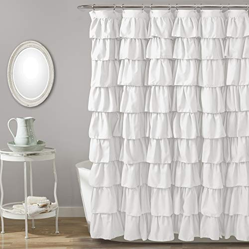 Lush Decor Ruffle Shower Curtain | Floral Textured Vintage Chic Farmhouse Style Design, White, 72" x 72" | Amazon (US)