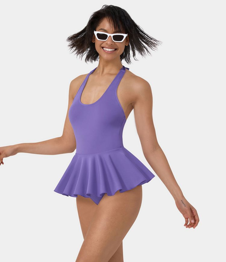 Women’s Halter Backless Adjustable Strap Pleated One Piece Swimsuit - HALARA | HALARA