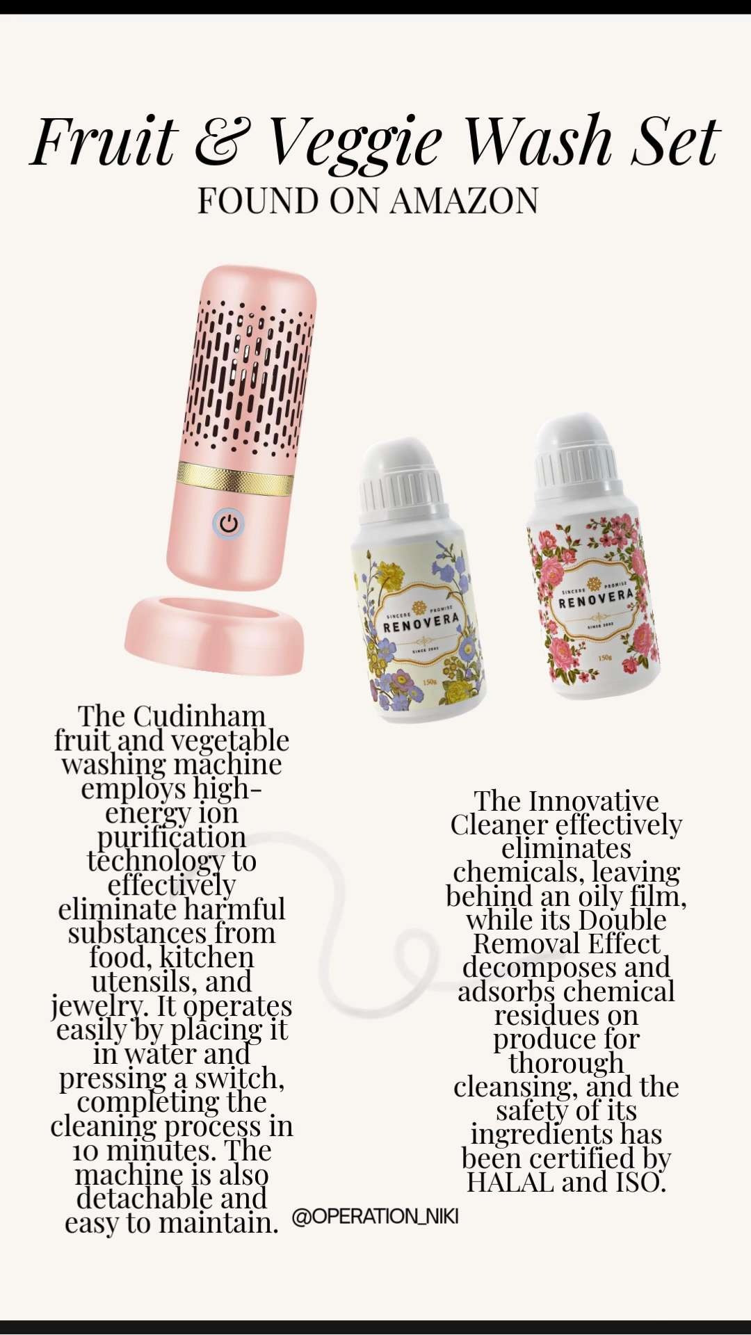 Get your produce truly clean with the Renovera Cleaning Powder and Cudinham Fruit and Vegetable Purifier. 🍎✨ This duo is a total game changer for removing dirt and wax while keeping your fruits and veggies fresh.

Just add the powder and let the purifier do the work for a deep clean you can actually see. It is the perfect addition to your kitchen routine for healthier eating. 🥦💧

Follow for more @OPERATION_NIKI on IG, TikTok, & Facebook

#FruitWash #VeggiePurifier #Renovera #Cudinham #KitchenGadgets #CleanEating #AmazonFinds #HealthyHome #KitchenHacks #OperationNiki #FoodSafety 

 #LTKfoodie #LTKHome