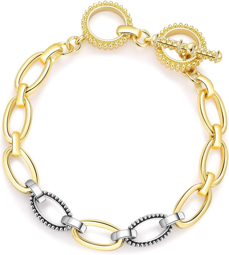 Twisted Cable Bracelets for Women, Two Tone Link Chain Statement Bangle Designer Dupes Bracelet J... | Amazon (US)