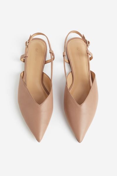 Leather slingbacks - Dark beige - Ladies | H&M GB | H&M (UK, MY, IN, SG, PH, TW, HK)