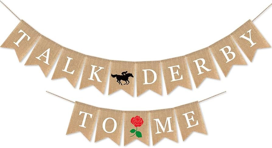 SWYOUN Burlap Talk Derby to Me Banner Kentucky Derby Party Supplies Horse Racing Mantel Fireplace... | Amazon (US)
