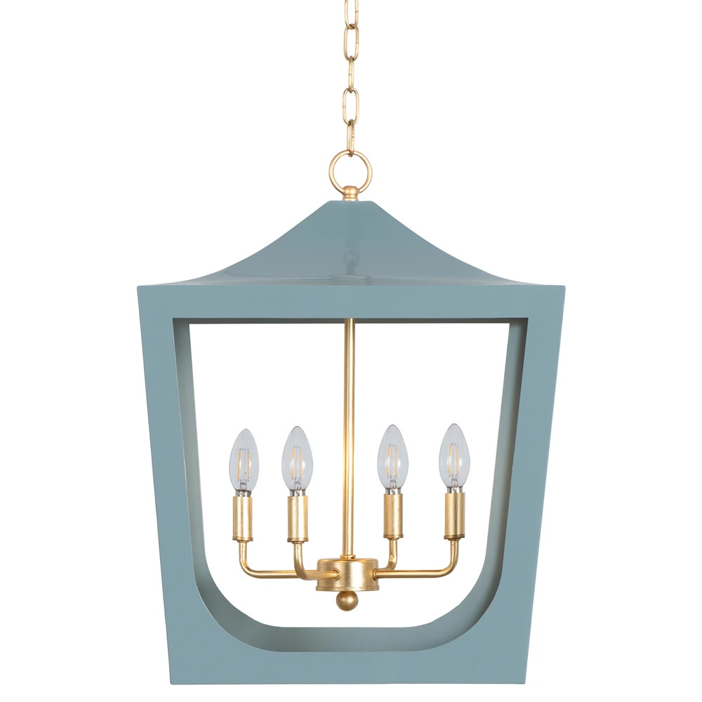 Worlds Away Wimble Modern Classic Light Blue Metal Pagoda Lantern | Kathy Kuo Home