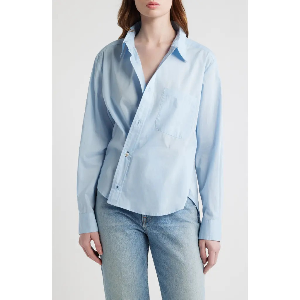 CISSA Relaxed Button-Up Wrap Shirt in Sky Blue at Nordstrom, Size Large | Nordstrom