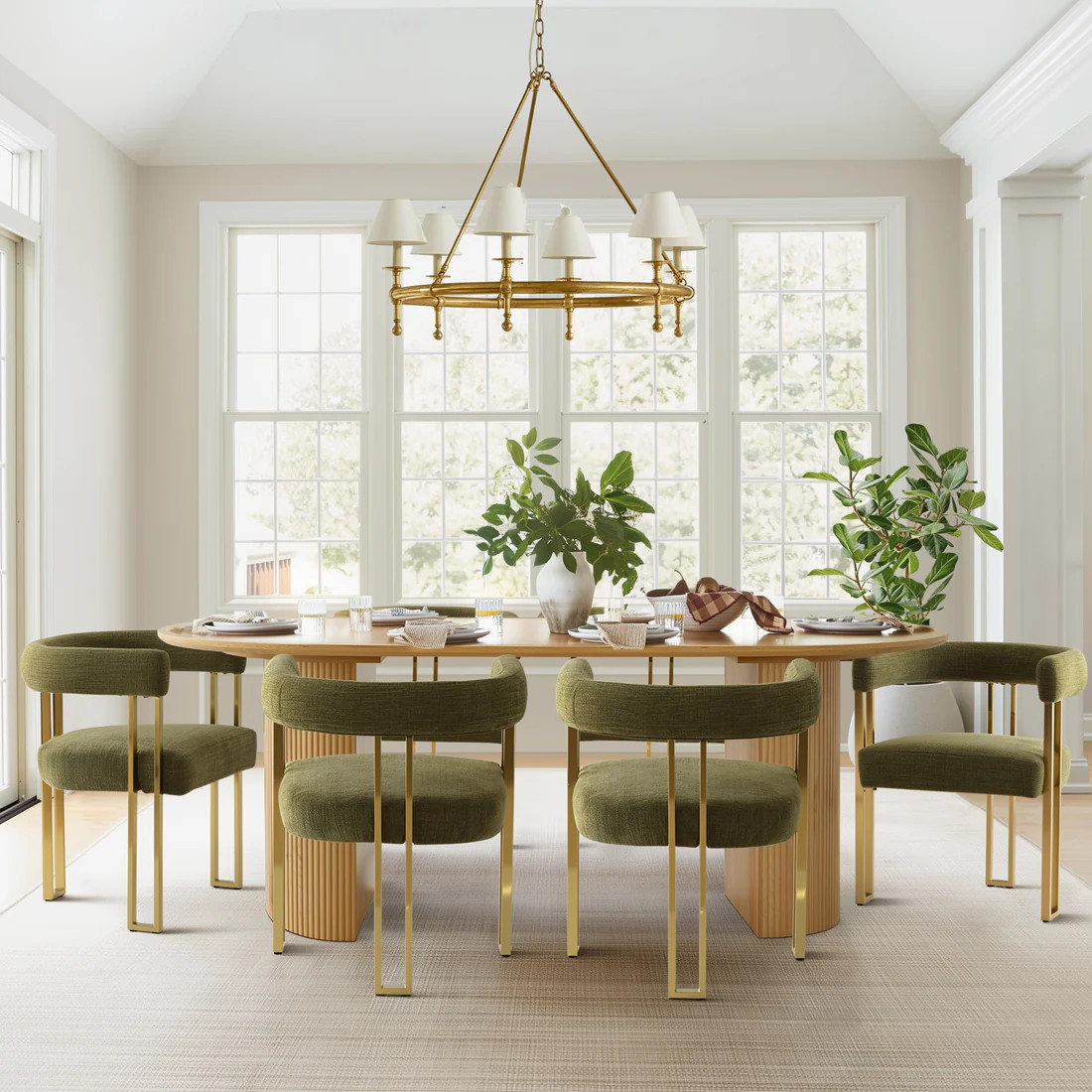 Mia 24" Modern Gold Chenille Dining Chair with Arms (Set of 6) | Pop Maison