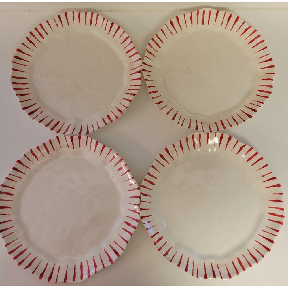 Hobby Lobby 4pk Melamine Dinner Plates 11” Red Accent Lines Scalloped Holiday | Poshmark