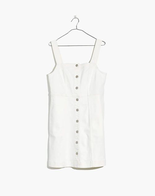 Denim Button-Front Mini Dress in Tile White | Madewell