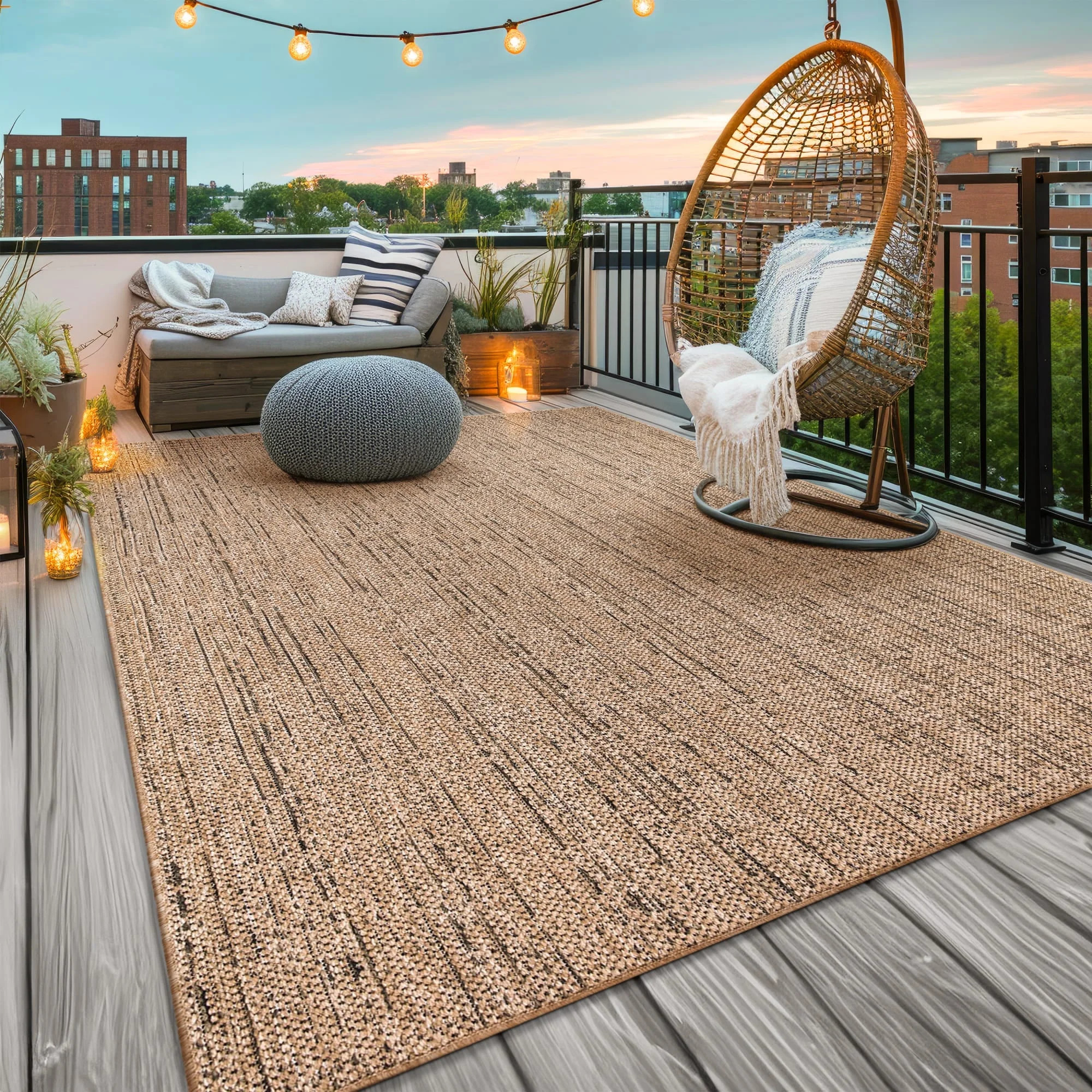Indoor & Outdoor Rug Natural Boho Style in Beige - Walmart.com | Walmart (US)
