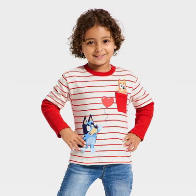 Toddler Boys' Bluey Valentines Long Sleeve Raglan T-Shirt - Red 3T | Target