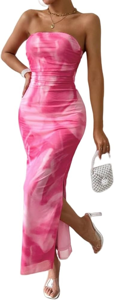 Vestido de verano para mujer, vestido de tubo sin tirantes, vestido largo bodycon con abertura la... | Amazon (US)