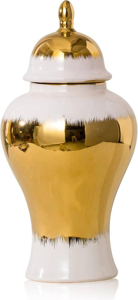Ginger Jar, White Ceramic Ginger Jar Vase with Gold Trim, White and Gold Vase for Decor Kitchen, ... | Amazon (US)