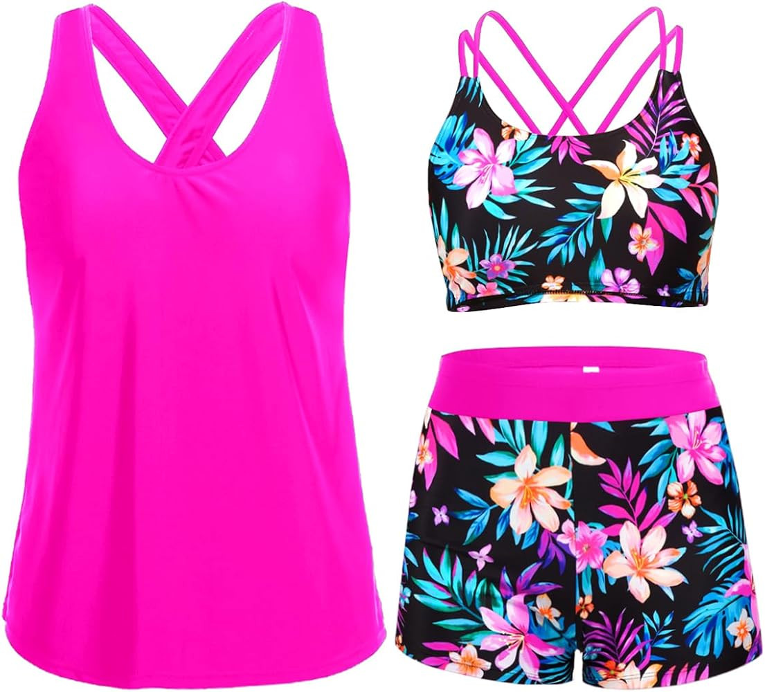 Holipick 3 Piece Tankini Swimsuits for Women Tummy Control Bathing Suits Swim Tank Top with Bra B... | Amazon (US)