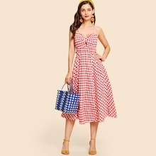 Twist Front Gingham Slip Dress | SHEIN