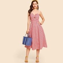 Twist Front Gingham Slip Dress | SHEIN