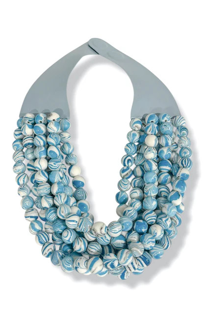 Carla 7 Strand Blue Marble Smooth Bead Statement Necklace | The Willow Tree