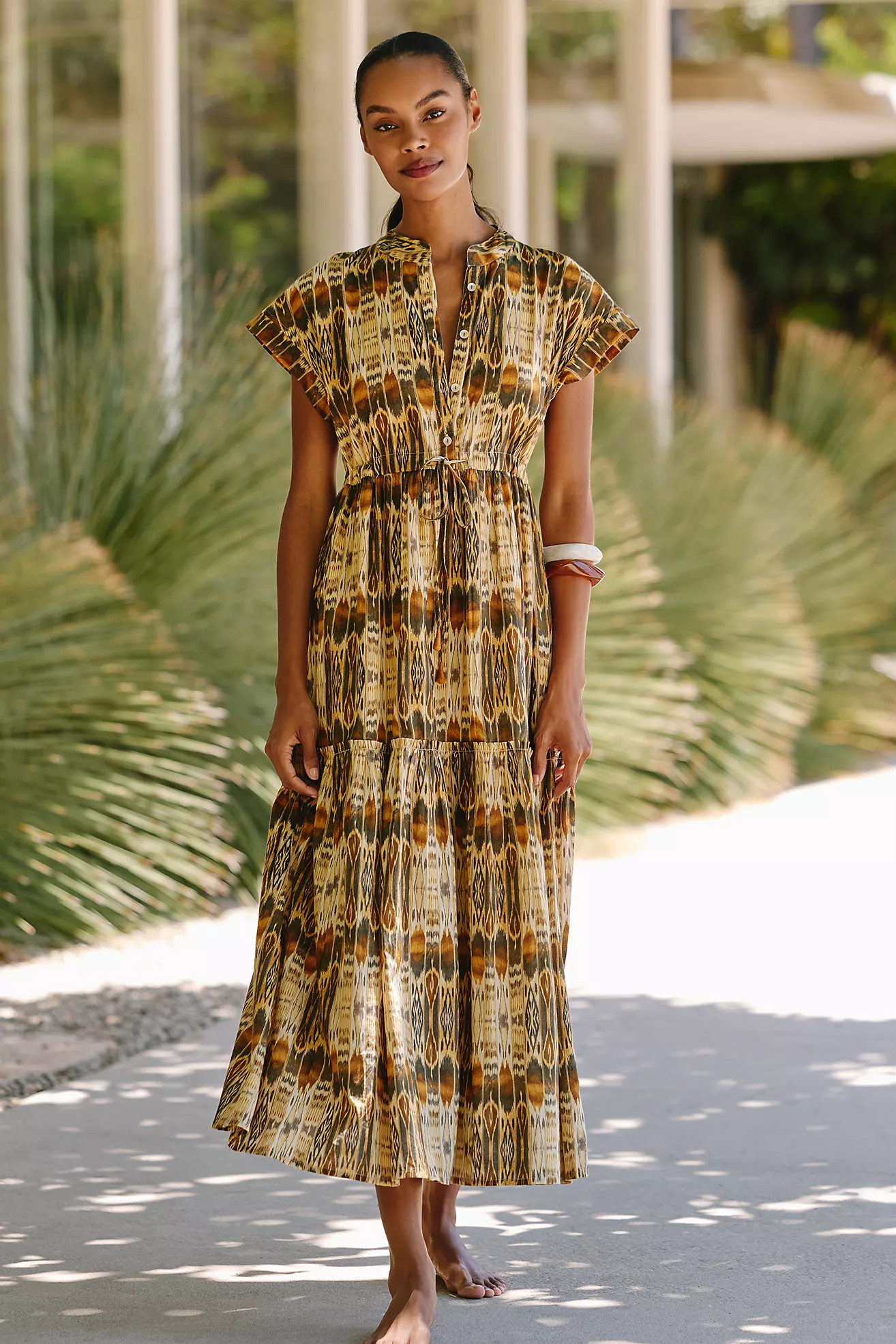 Ro's Garden Mumi Cap-Sleeve Midi Dress | Anthropologie (US)