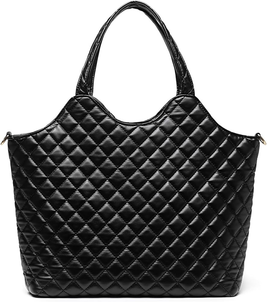 Barabum Quilted Tote Bag for Women,Black Shoulder Bag,Lightweight Tote Bag Work Bag(Black) | Amazon (US)