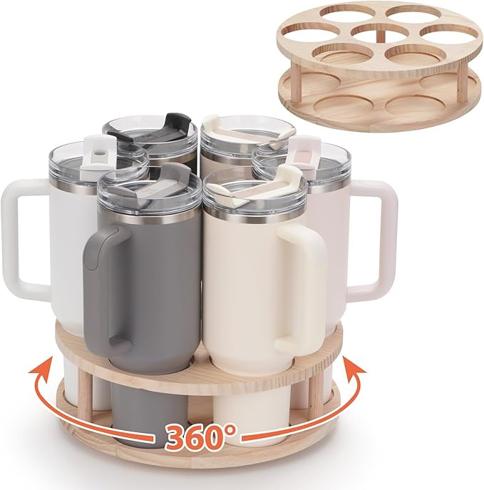 Rotatable Water Bottle Organizer for 30 /40oz Stanley Tumbler with Handle, Wood Stanley Cup Holde... | Amazon (US)