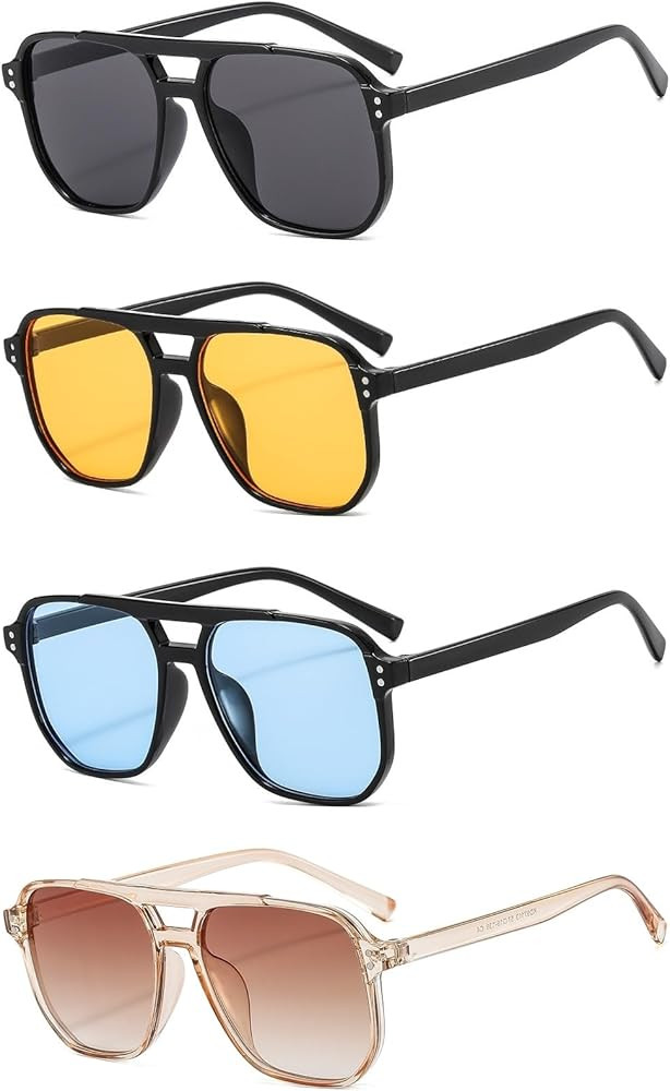 4 Pieces Retro Square Aviator Sunglasses for Women Men Trendy Classic 70s Oversized Aviator Sun G... | Amazon (US)