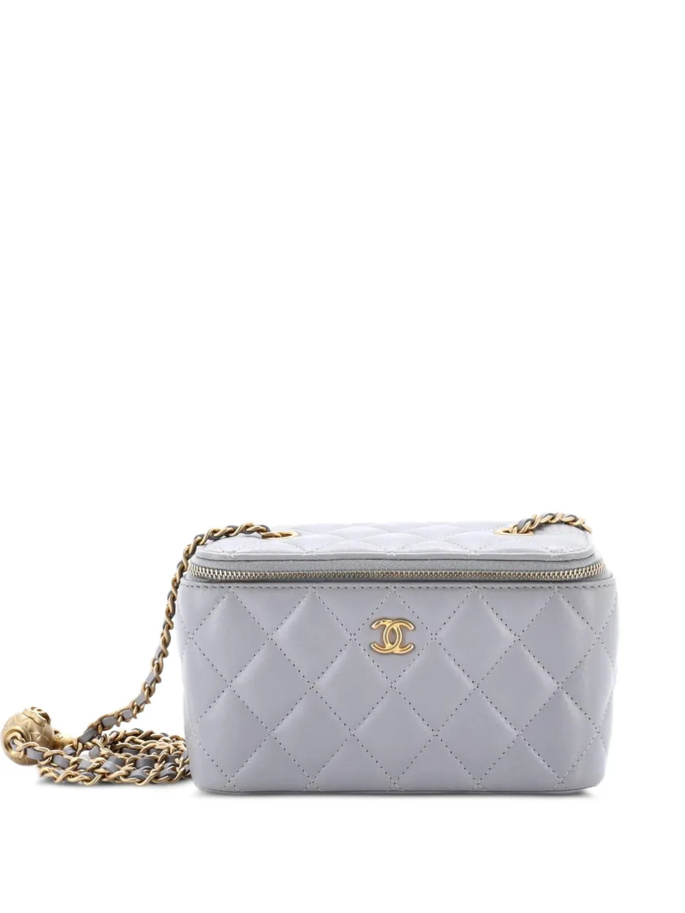 CHANEL Pre-Owned Pearl Crush Vanity Case with Chain Quilted Lambskin Small clutch bag - Grey | Farfetch Global