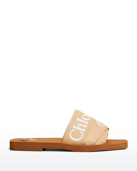 Chloe Woody Flat Logo Ribbon Slide Sandals | Neiman Marcus