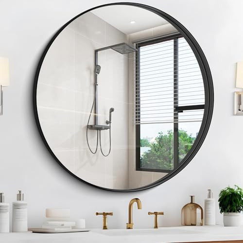 CIVENO Black Round Mirror 42 inch Deep Frame Circle Mirror, Metal Frame Round Bathroom Mirror, Circle Mirrors for Wall Entryway Washroom Bedroom Living Room Hallway | Amazon (US)