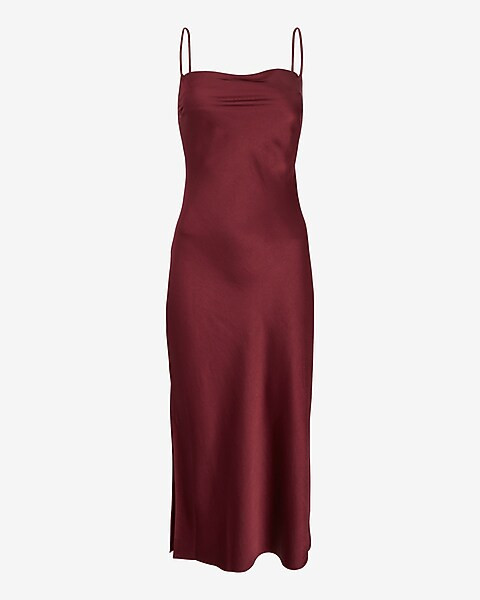 Satin Cowl Neck Midi Slip Dress | Express
