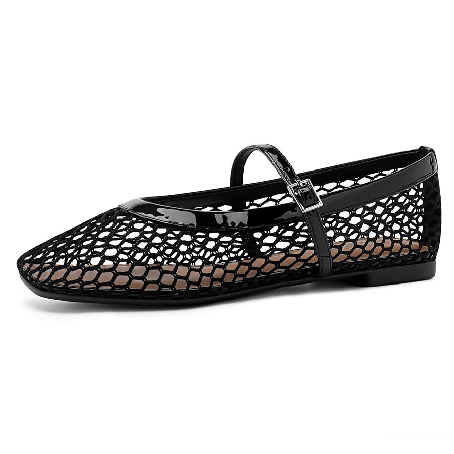 Rihero Mesh Ballet Flats for Women Comfortable Square Toe Ballerina Flats Buckle Strap Casual Fis... | Amazon (US)