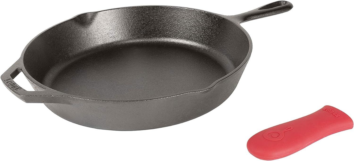 Lodge Pre-Seasoned Cast Iron Skillet with Assist Handle Holder, 12", Red Silicone | Amazon (US)