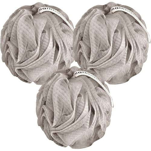 MainBasics Bath Shower Loofah Sponge Pouf Body Scrubber Exfoliator Body Wash Sponge (Set of 3, Totally Taupe) | Amazon (US)